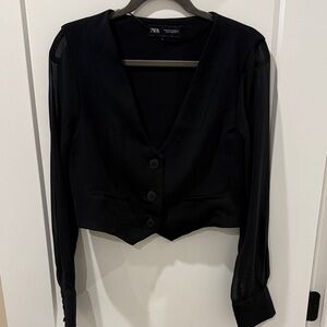 Zara Black Vest with Sheer Sleeves